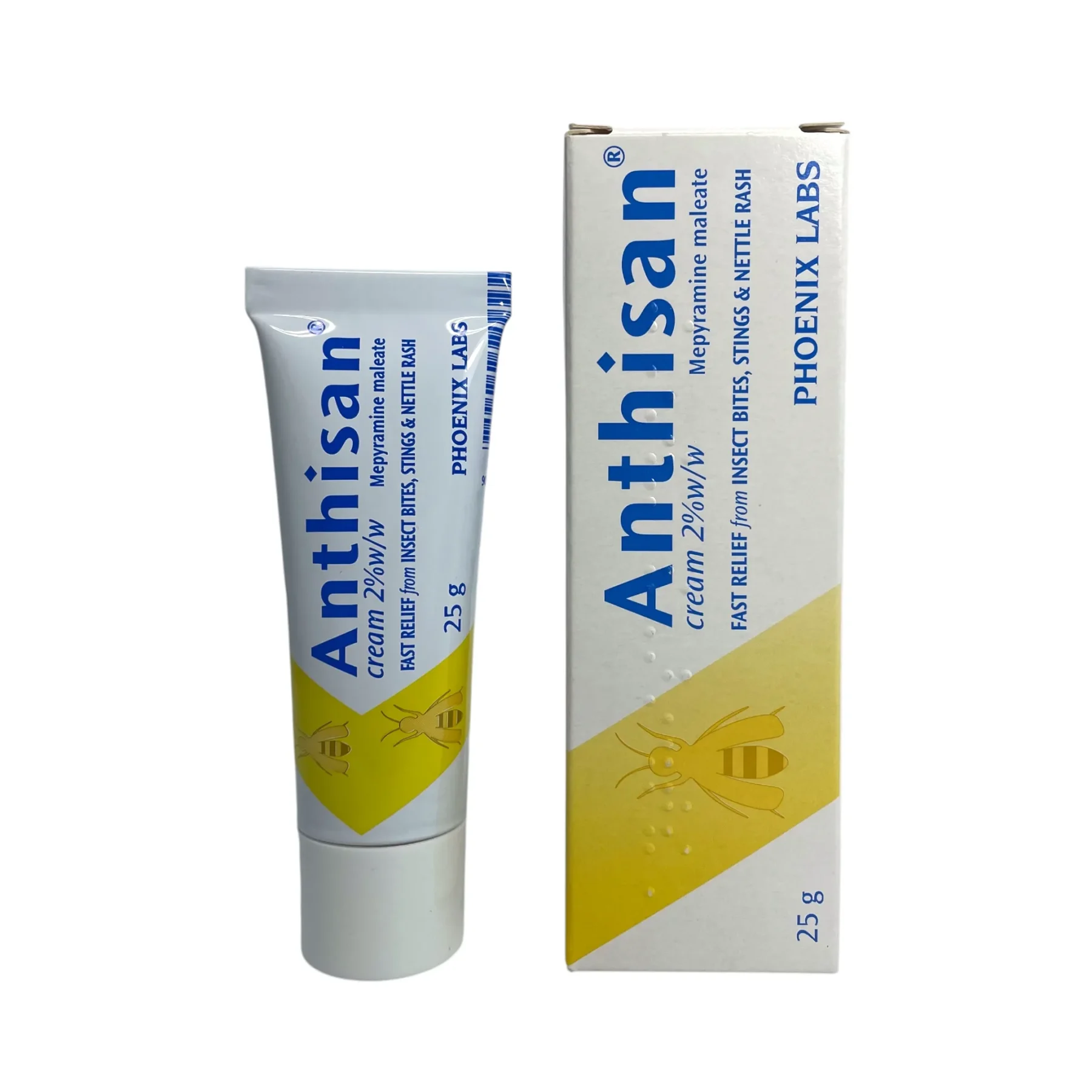 Anthisan Cream 25g – tuba i pudełko kremu przeciwhistaminowego na ukąszenia owadów