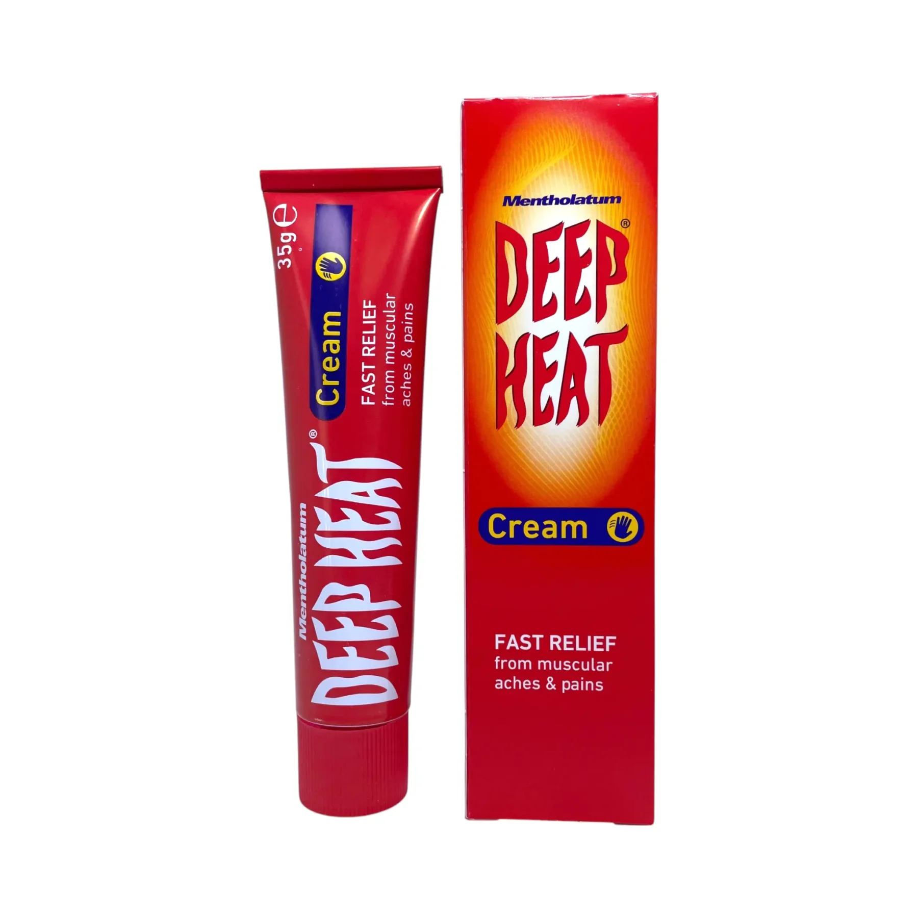 Mentholatum Deep Heat Cream 35g – czerwona tuba i pudełko, krem rozgrzewający na bóle mięśni