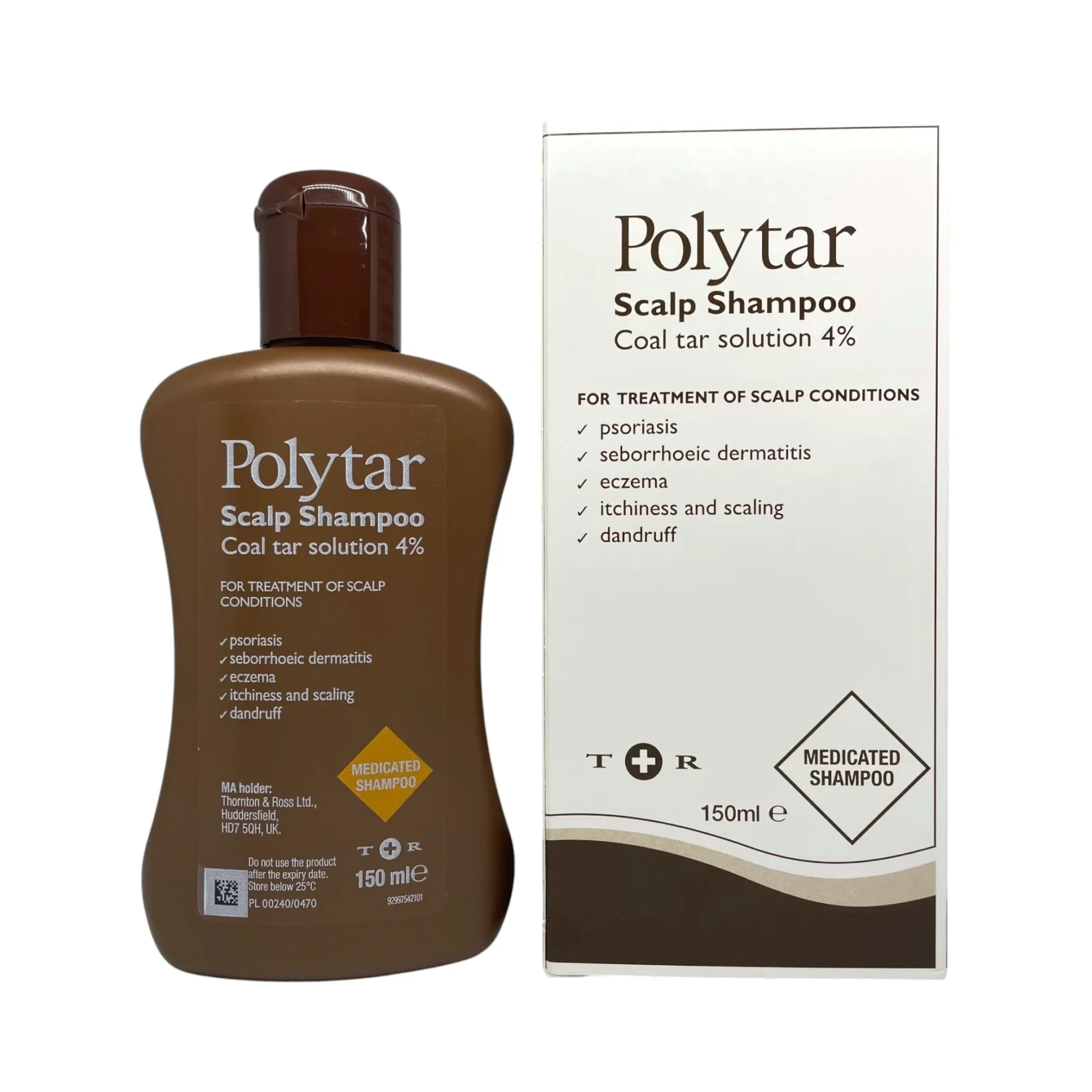 Polytar Scalp Shampoo 150ml – butelka i pudełko szamponu z dziegciem na łupież i łuszczycę