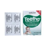 Nelsons Teetha Teething Granules 40 saszetek – pudełko i saszetki granulatu na ząbkowanie