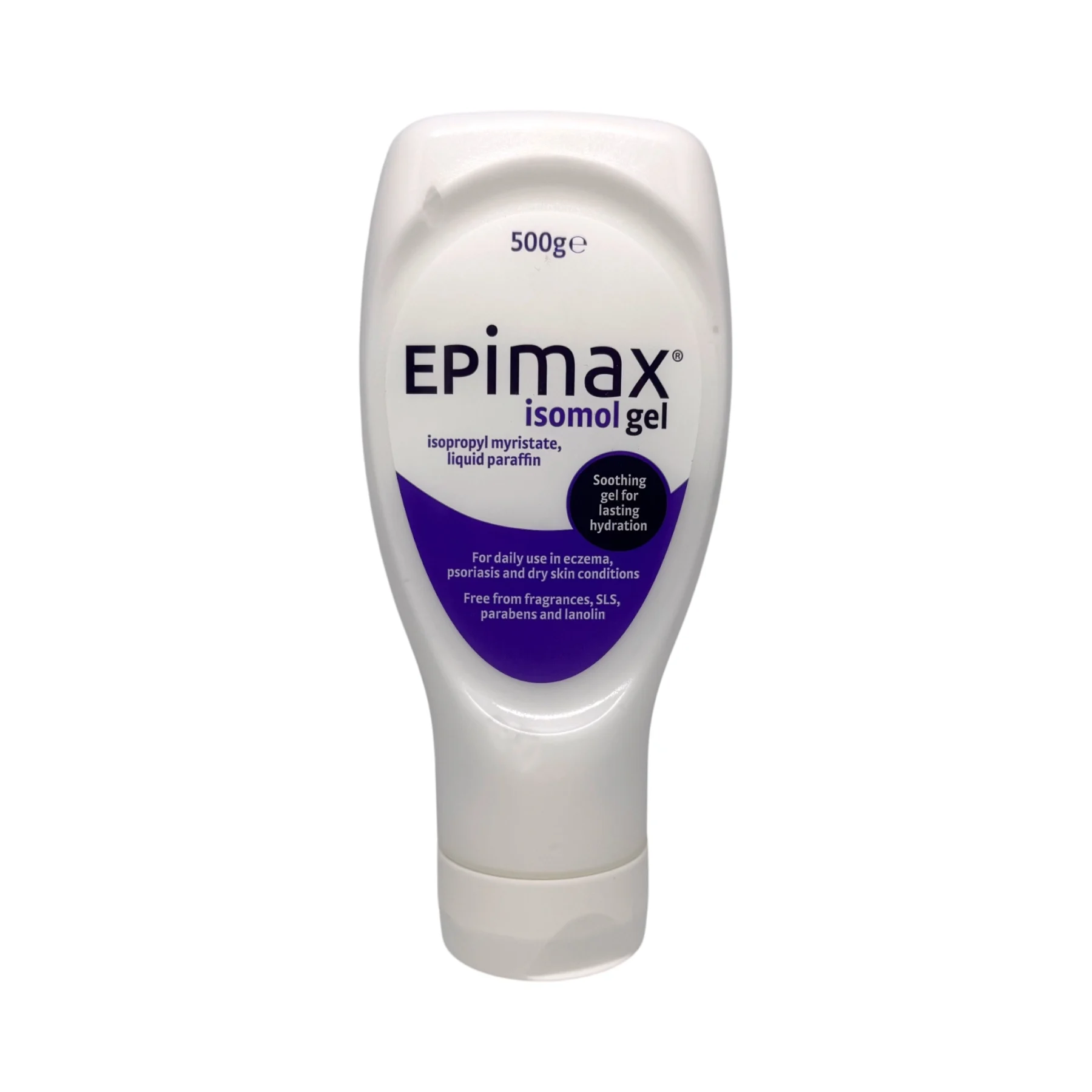 Epimax Isomol Gel 500g – żel nawilżający na egzemę i suchą skórę, butelka przód