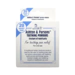 Ashton & Parsons Teething Powders 20 saszetek – proszki na ząbkowanie z rumiankiem, przód opakowania