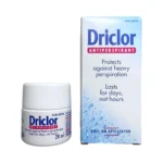 Driclor Antiperspirant 20 ml – antyperspirant na nadpotliwość z chlorkiem glinu 20%, butelka i opakowanie
