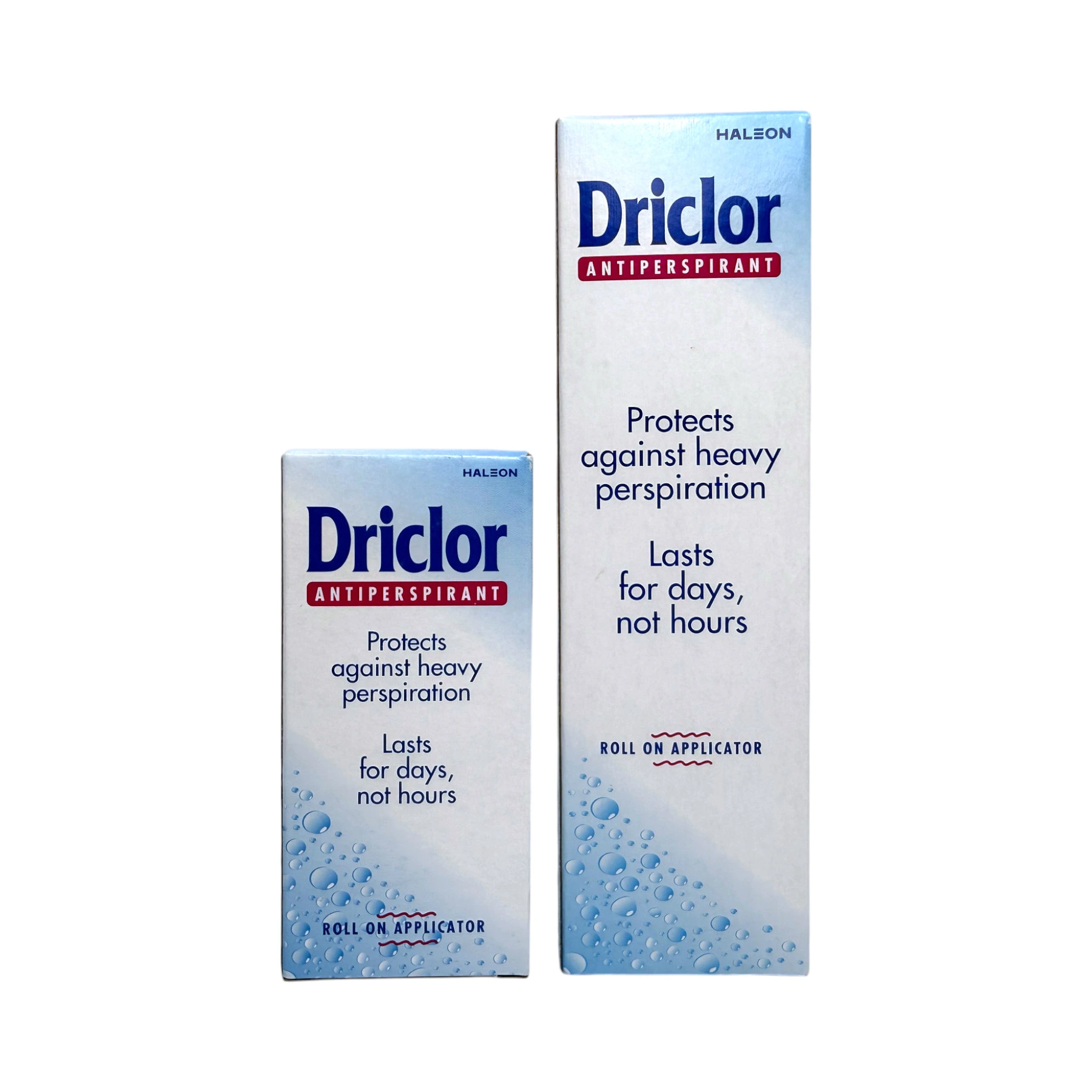 Driclor Antiperspirant 20ml i 75ml – antyperspirant na nadmierne pocenie, pudełka porównanie