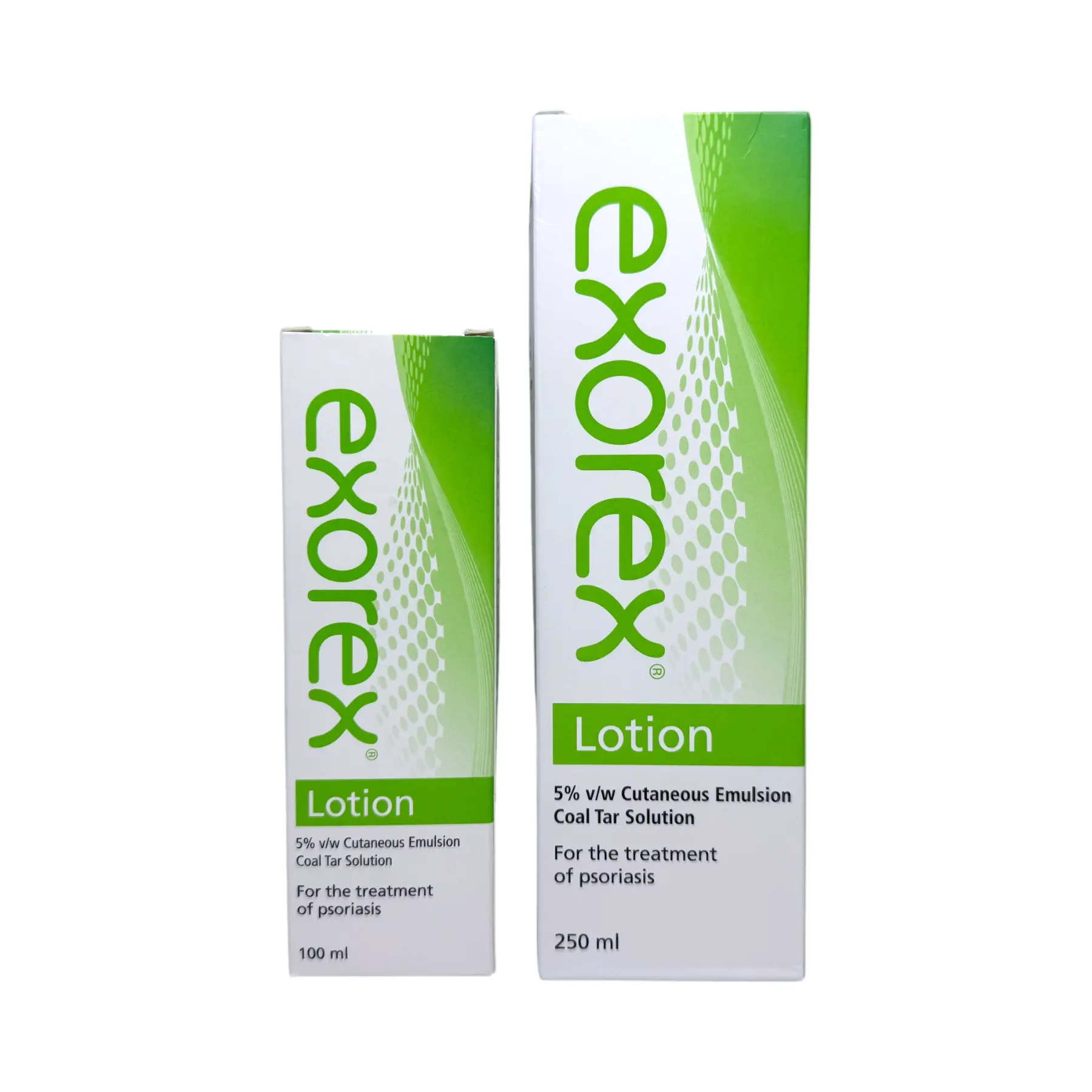 Exorex Lotion 100ml i 250ml – lotion przeciwłuszczycowy w dwóch pojemnościach, pudełka porównanie