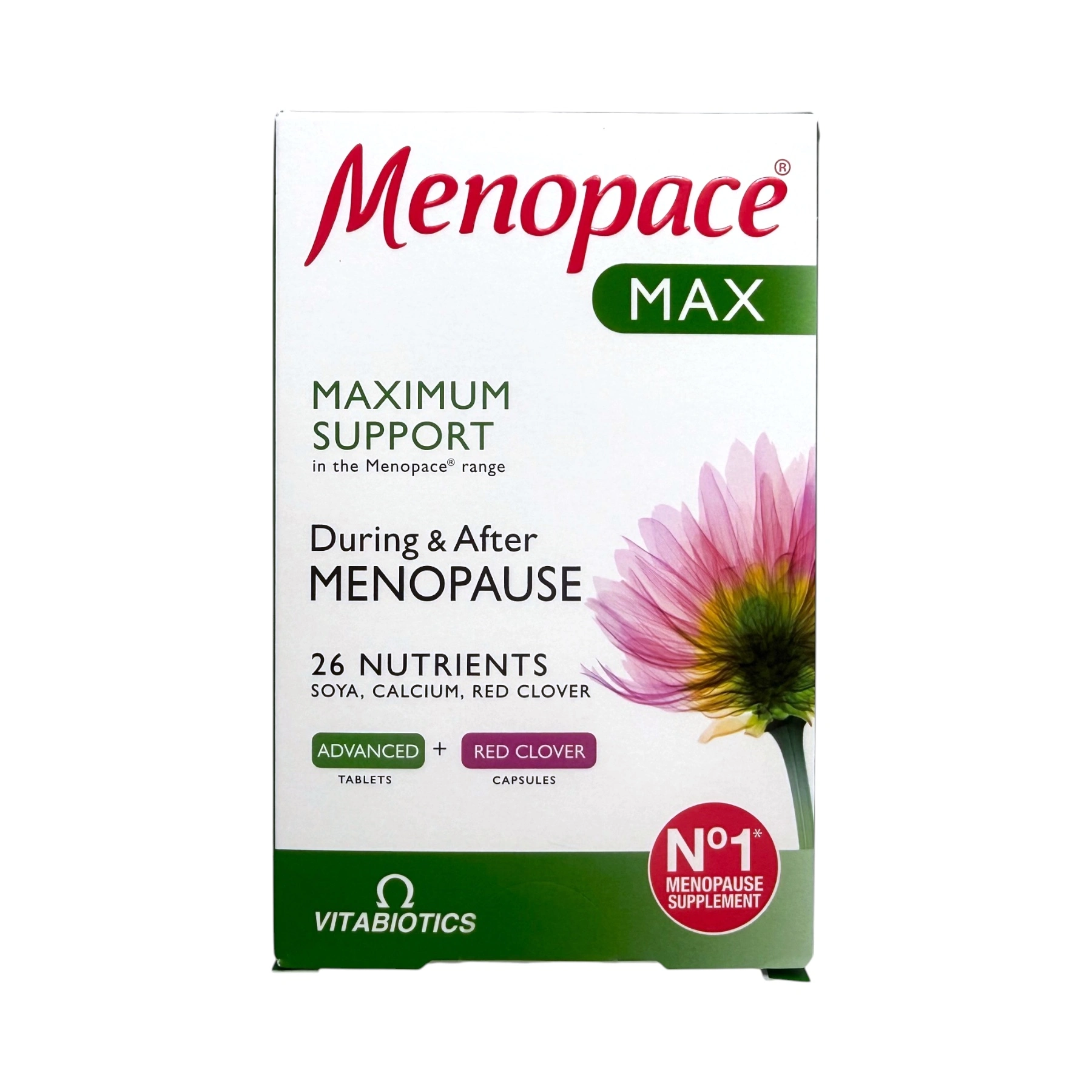 Menopace Max Vitabiotics – wsparcie w trakcie i po menopauzie, pudełko przód