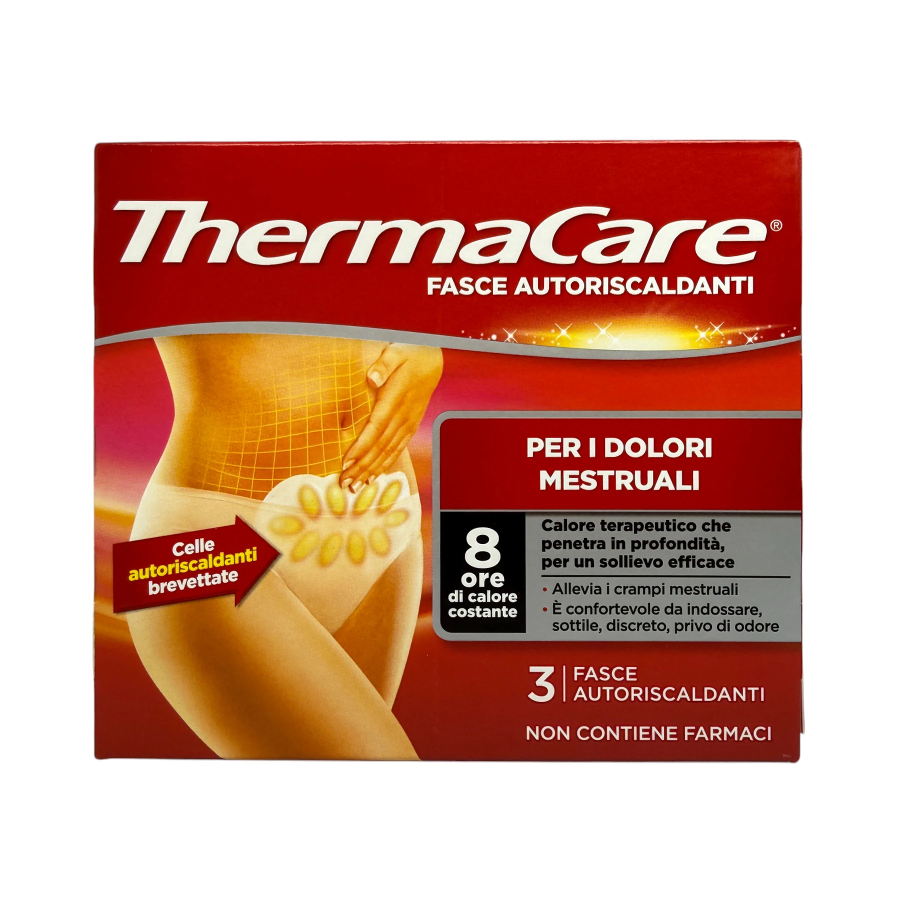 ThermaCare Menstruacja 3 sztuki – łagodzi bóle miesiączkowe ciepłem terapeutycznym, pudełko przód