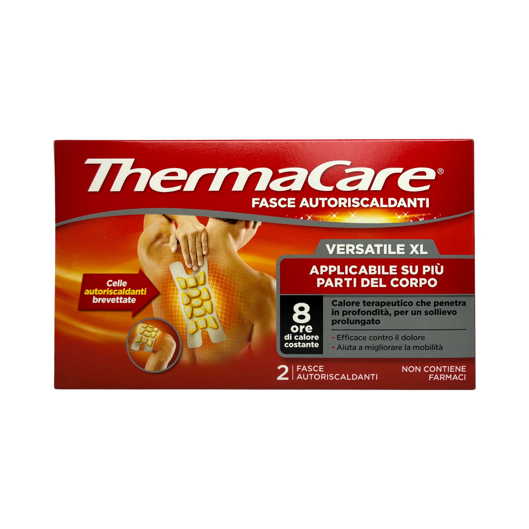ThermaCare Versatile XL 2 sztuki – duży plaster termiczny na różne partie ciała, pudełko przód