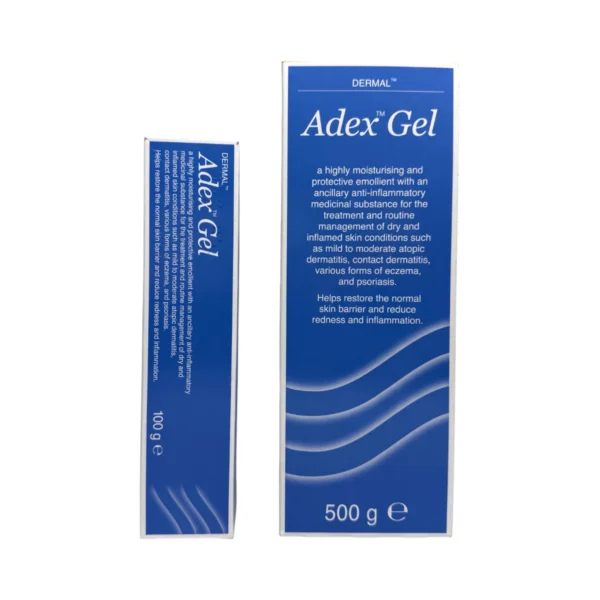 Adex Gel 100 g i 500 g – opakowania emolientu do suchej i podrażnionej skóry