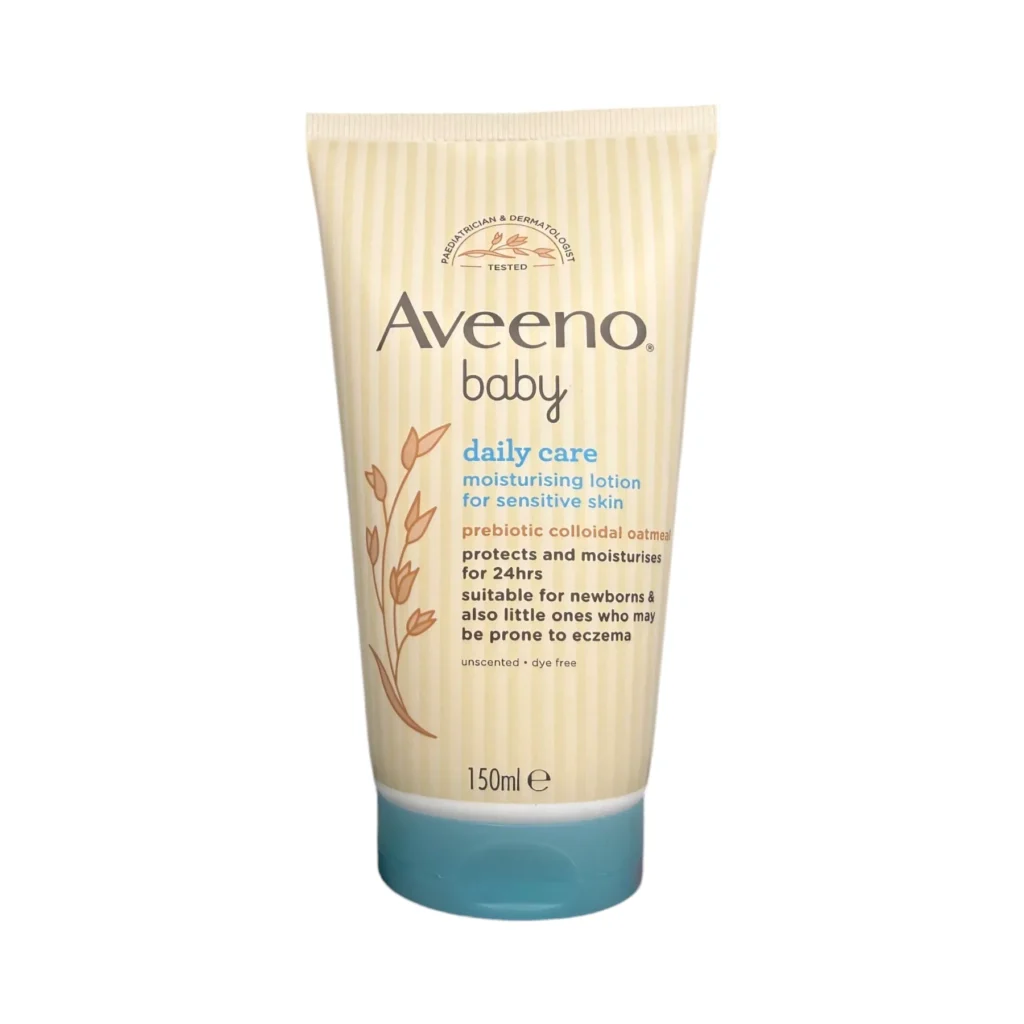 Aveeno Baby Daily Care Moisturising Lotion 150ml – balsam do skóry niemowląt ze skłonnością do egzemy, tuba przód
