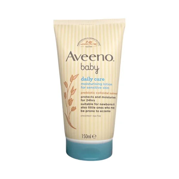 Aveeno Baby Daily Care Moisturising Lotion 150ml – balsam do skóry niemowląt ze skłonnością do egzemy, tuba przód