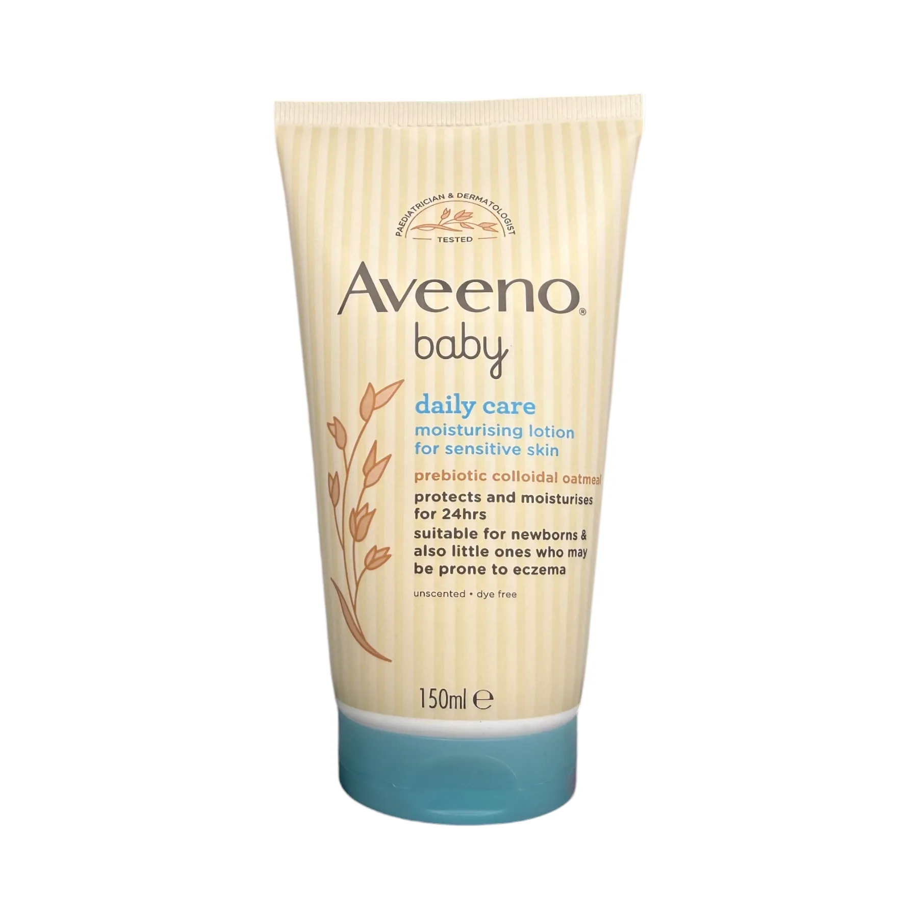Aveeno Baby Daily Care Moisturising Lotion 150ml – balsam do skóry niemowląt ze skłonnością do egzemy, tuba przód