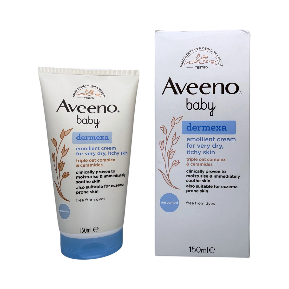 Aveeno Baby Dermexa Emollient Cream 150 ml – krem emolientowy w tubie i opakowaniu