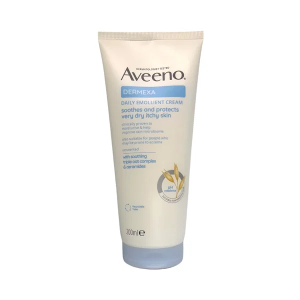 Aveeno Dermexa Daily Emollient Cream 200 ml – tubka kremu z kompleksem owsianym i ceramidami do suchej i swędzącej skóry