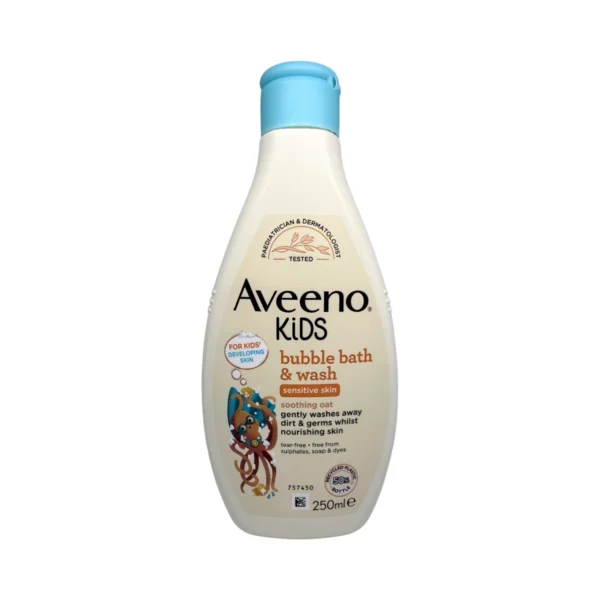 Aveeno Kids Bubble Bath & Wash 250 ml – delikatny płyn do kąpieli i mycia dla dzieci, butelka