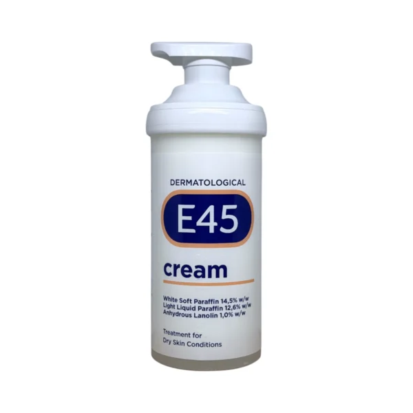 E45 Cream 500 g – krem emolientowy do suchej i wrażliwej skóry, opakowanie z pompką