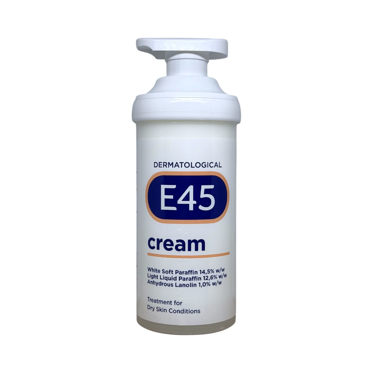 E45 Cream 500 g – krem emolientowy do suchej i wrażliwej skóry, opakowanie z pompką