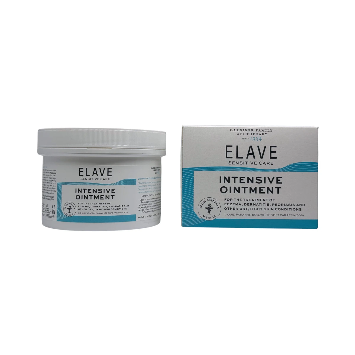 Elave Intensive Ointment 250 g – intensywna maść emolientowa do skóry suchej, atopowej i z egzemą, pojemnik i kartonik