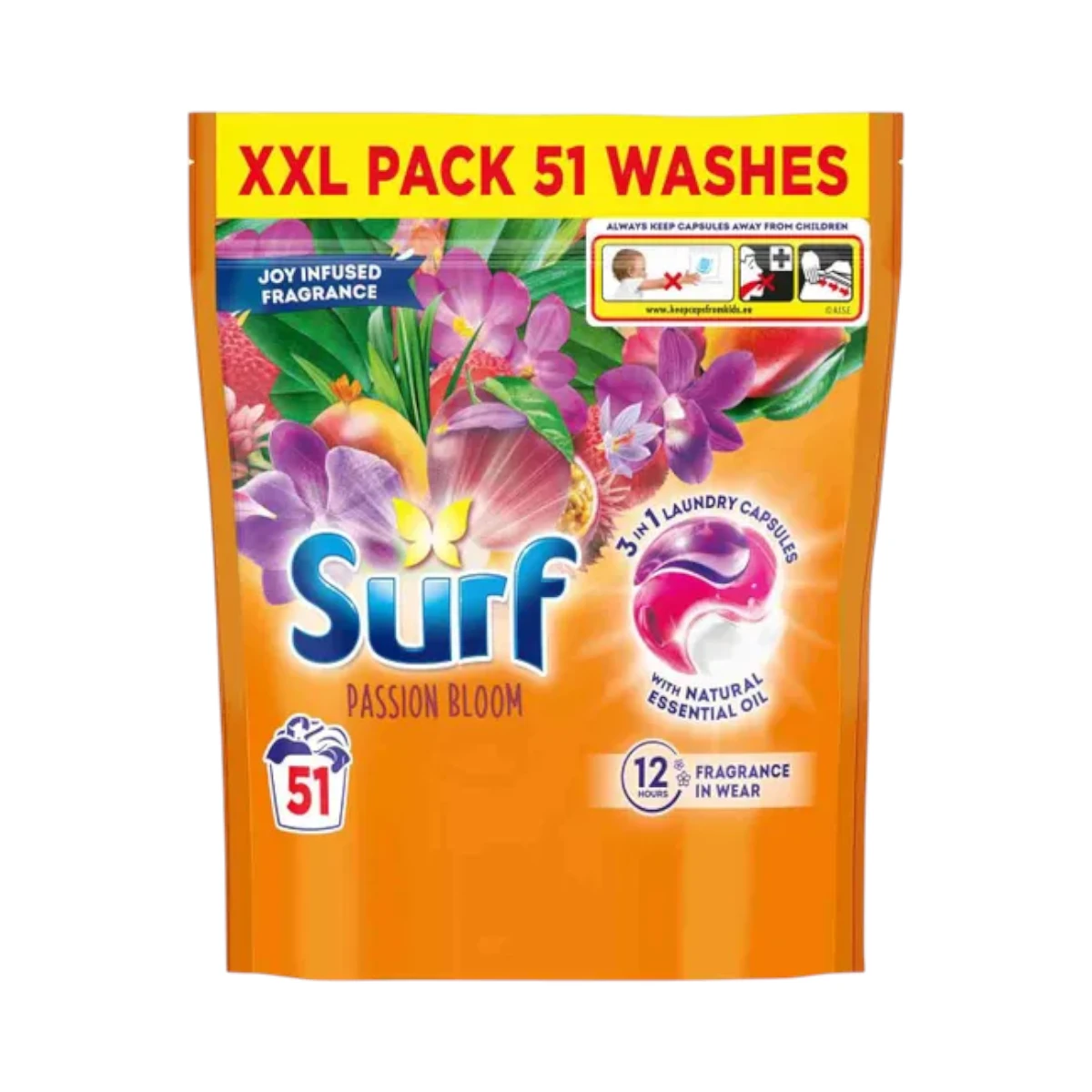 Surf Passion Bloom kapsułki do prania 3w1 51 szt. – XXL Pack, opakowanie typu worek
