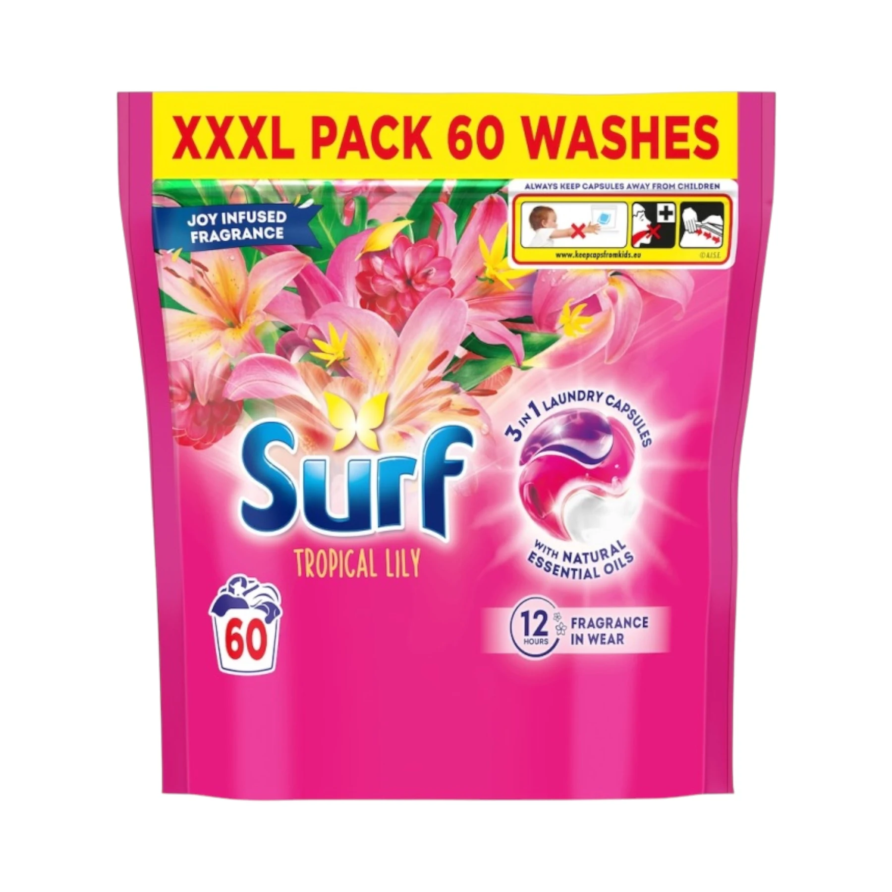Surf Tropical Lily kapsułki do prania 60 szt. – kapsułki piorące 3w1 do tkanin, opakowanie XXXL