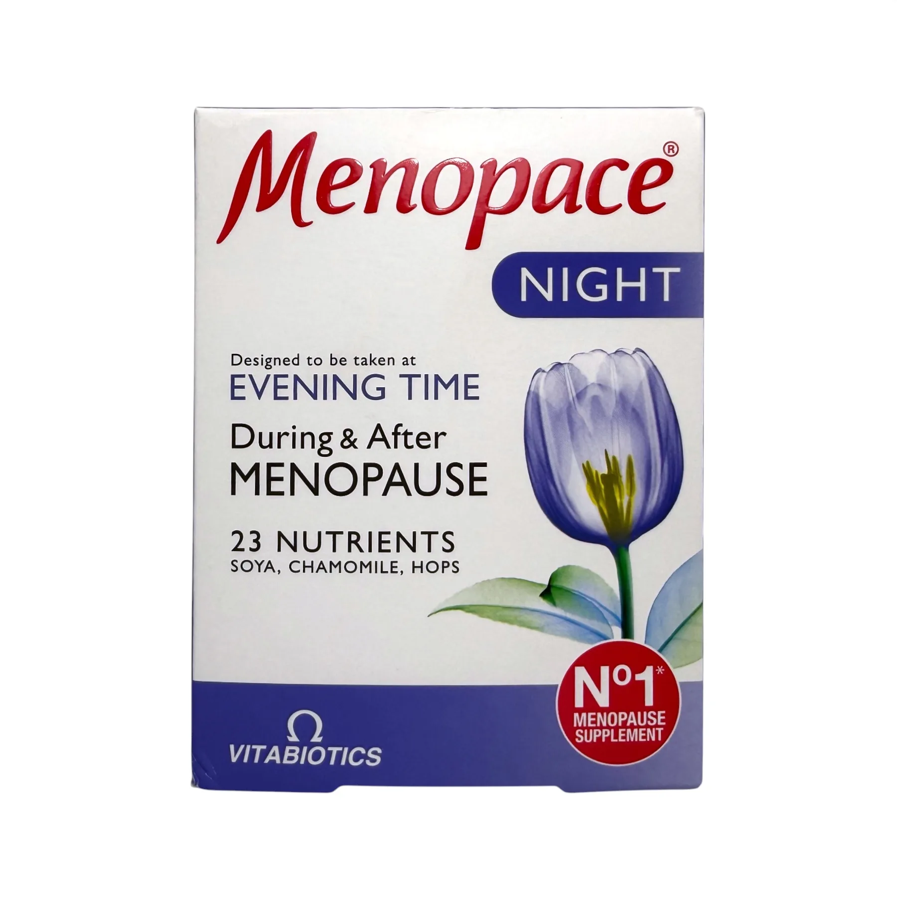 Vitabiotics Menopace Night – suplement na wieczór podczas i po menopauzie, pudełko przód