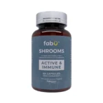 fabÜ Shrooms Active & Immune 60 kapsułek – suplement z Cordyceps, Chaga, witaminami i minerałami, butelka