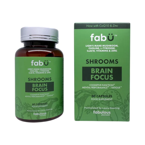 fabÜ Shrooms Brain Focus 60 kapsułek – butelka i kartonik