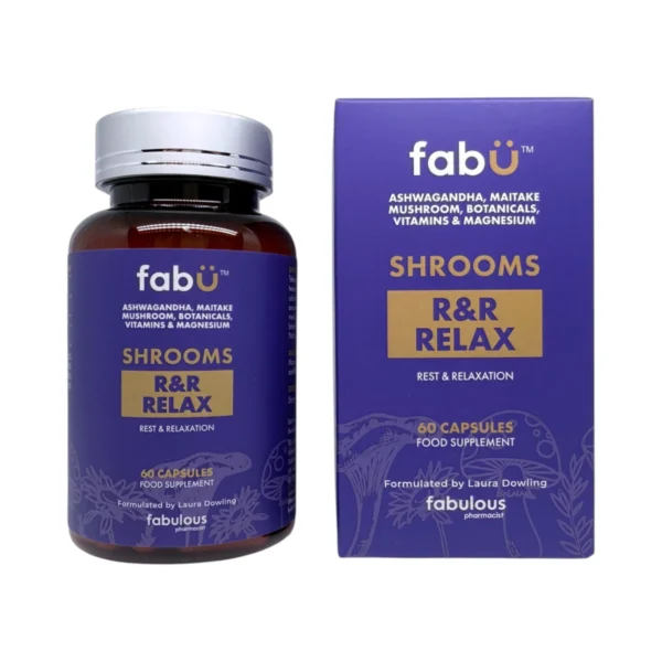 fabÜ Shrooms R&R Relax 60 kapsułek – butelka i kartonik