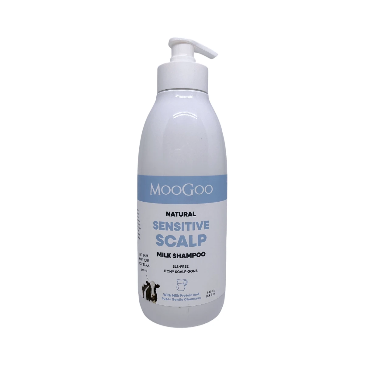 MooGoo Natural Sensitive Scalp Milk Shampoo 500 ml – delikatny szampon do wrażliwej i swędzącej skóry głowy, butelka z pompką
