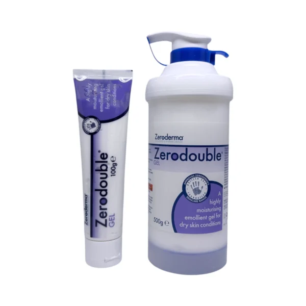 Zerodouble Gel 100 g i 500 g – intensywnie nawilżający emolient w żelu do suchej skóry, tubka i butelka z pompką